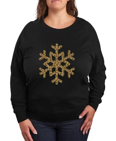 Hybrid Apparel Plus Size Trendy Leopard Snowflake Graphic Pullover Top In Black