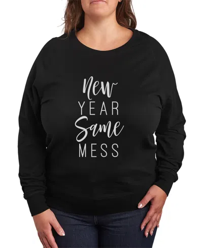 Hybrid Apparel Plus Size Trendy New Year Same Mess Graphic Pullover Top In Black