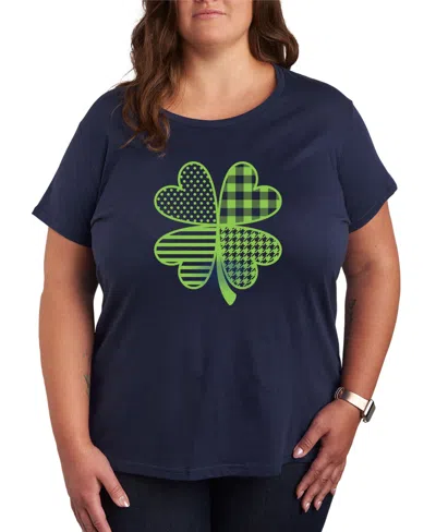 Hybrid Apparel Plus Size Trendy Patterned Shamrock Graphic Crew Neck T-shirt In Blue