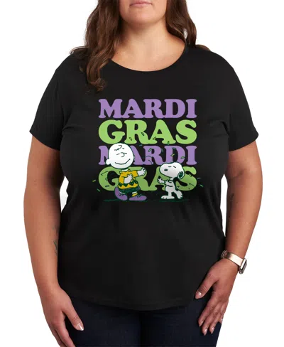 Hybrid Apparel Plus Size Trendy Peanuts Mardi Gras Graphic Crew Neck T-shirt In Black