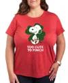 Hybrid Apparel Plus Size Trendy Peanuts Too Cute To Pinch Graphic Crew Neck T-shirt In Red