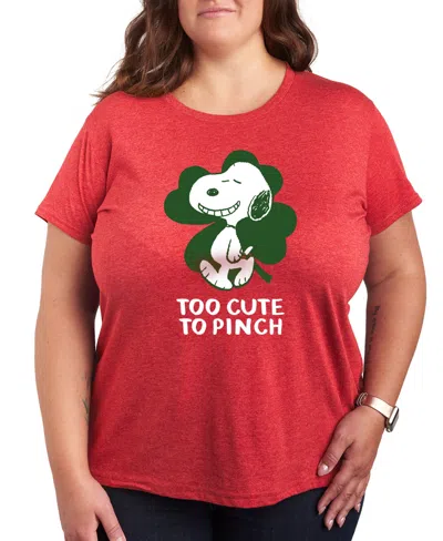 Hybrid Apparel Plus Size Trendy Peanuts Too Cute To Pinch Graphic Crew Neck T-shirt In Red