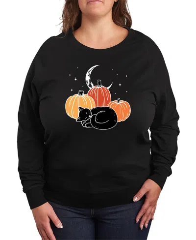 Hybrid Apparel Plus Size Trendy Pumpkin Cat Graphic Pullover Top In Black