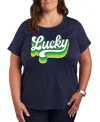 Hybrid Apparel Plus Size Trendy Retro Lucky Graphic Crew Neck T-shirt In Blue