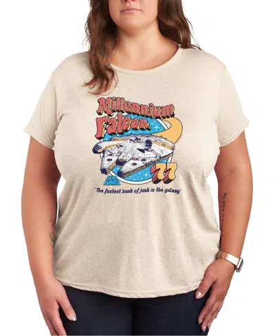 Hybrid Apparel Plus Size Trendy Star Wars Millenium Falcon Classics Graphic Crewneck T-shirt In Beige,khaki