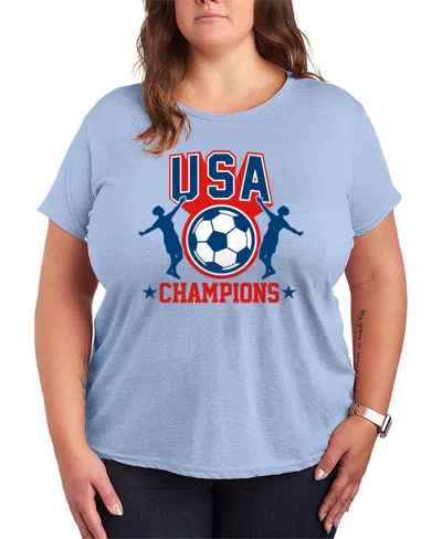 Hybrid Apparel Plus Size Usa Soccer Champions Graphic T-shirt In Blue