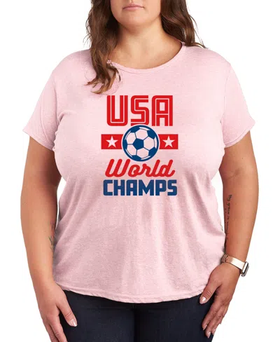 Hybrid Apparel Plus Size Usa Soccer World Champs Graphic T-shirt In Pink