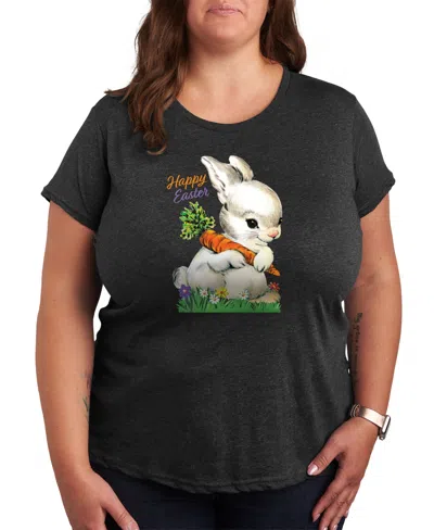 Hybrid Apparel Plus Size Vintage Easter Bunny Graphic Crew Neck T-shirt In Gray