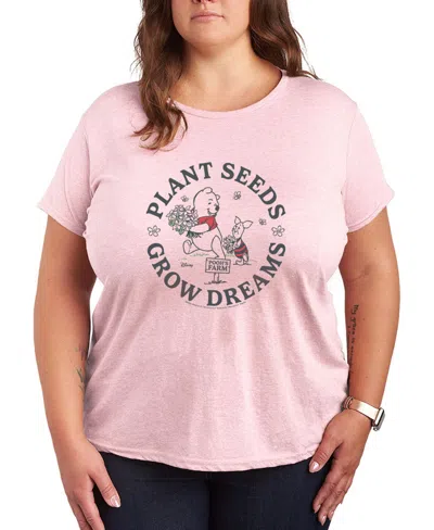 Hybrid Apparel Plus Size Winnie The Pooh Farm Plant Seeds Short-sleeve Graphic T-shirt In Pink