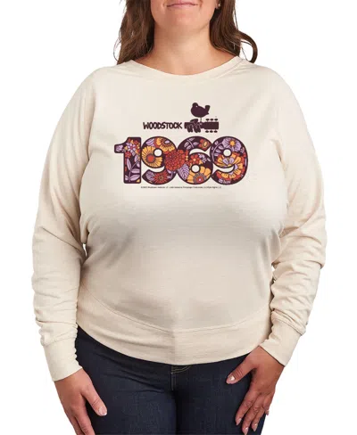 Hybrid Apparel Plus Size Woodstock 1969 Graphic Pullover Top In Beige,khaki