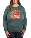 Hybrid Apparel Plus Size Woodstock Peace And Love Graphic Pullover Top In Green