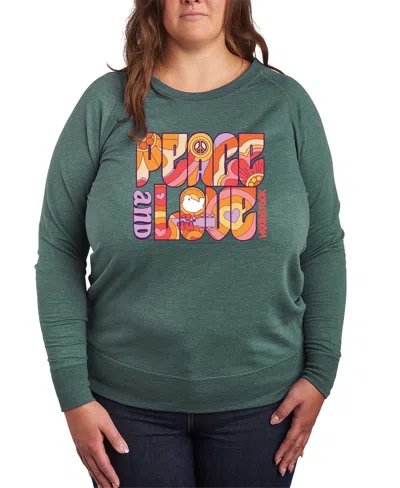 Hybrid Apparel Plus Size Woodstock Peace And Love Graphic Pullover Top In Green