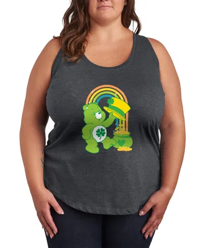 Hybrid Apparel Plus Sizecare Bears St. Patrick's Day Good Luck Bear Rainbow Graphic Tank Top In Gray