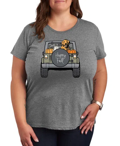 Hybrid Apparel Plus Sizedog In Pumpkin Truck Women's Short Sleeve Graphic T-shirts In Gray