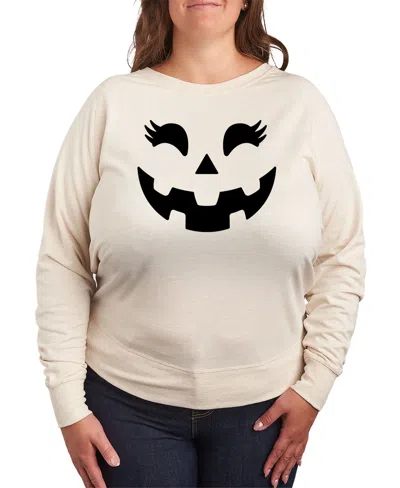 Hybrid Apparel Pumpkin Face Plus Size Graphic Pullover In Beige,khaki