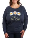 Hybrid Apparel Retro Daisies Plus Size Graphic Pullover In Heather Indigo