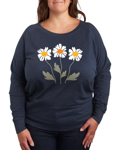 Hybrid Apparel Retro Daisies Plus Size Graphic Pullover In Heather Indigo