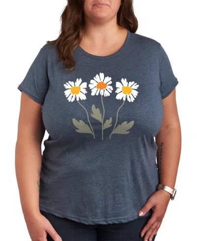 Hybrid Apparel Retro Daisies Plus Size Graphic T-shirt In Heather Blue