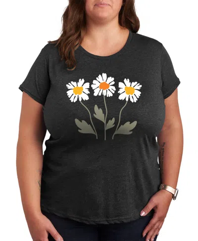 Hybrid Apparel Retro Daisies Plus Size Graphic Pullover In Heather Charcoal