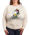 Hybrid Apparel Snoopy Ans Woodstock Christmas Lights Women's French Terry Long Sleeve Shirt In Neutral