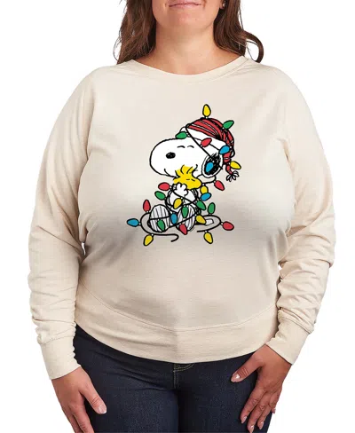Hybrid Apparel Snoopy Ans Woodstock Christmas Lights Women's French Terry Long Sleeve Shirt In Neutral