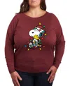 Hybrid Apparel Snoopy Ans Woodstock Christmas Lights Women's French Terry Long Sleeve Shirt In Red