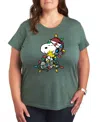 Hybrid Apparel Snoopy Ans Woodstock Christmas Lights Women's Short Sleeve Graphic T-shirts In Green