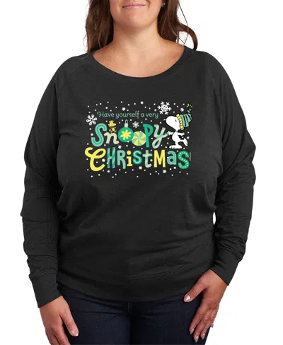 Hybrid Apparel Snoopy Christmas Women's French Terry Long Sleeve Shirt In Black