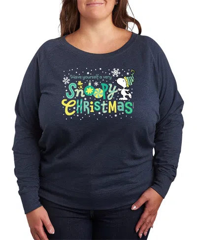 Hybrid Apparel Snoopy Christmas Women's French Terry Long Sleeve Shirt In Blue