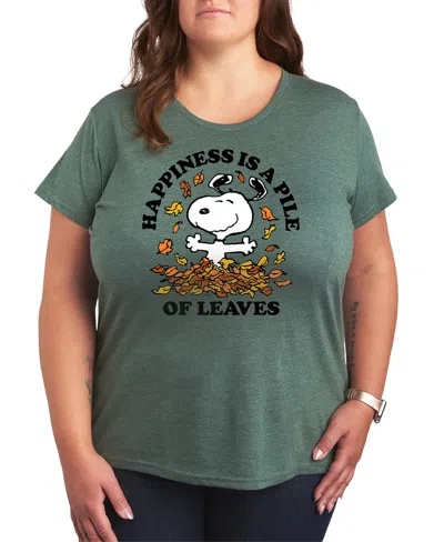 Hybrid Apparel Snoopy  Plus Sizehappiness Is A Pile Of Leaves Women's Short Sleeve Graphic T-shirts In Green