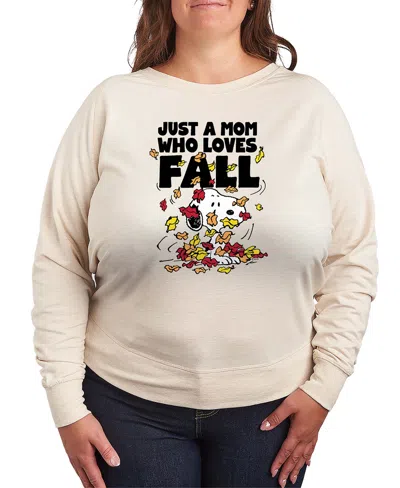Hybrid Apparel Snoopy Mom Who Loves Fall Women's French Terry Long Sleeve Shirt In Multi