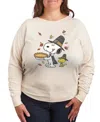 Hybrid Apparel Thanksgiving Pie Snoopy And Woodstock Women's French Terry Long Sleeve Shirt In White