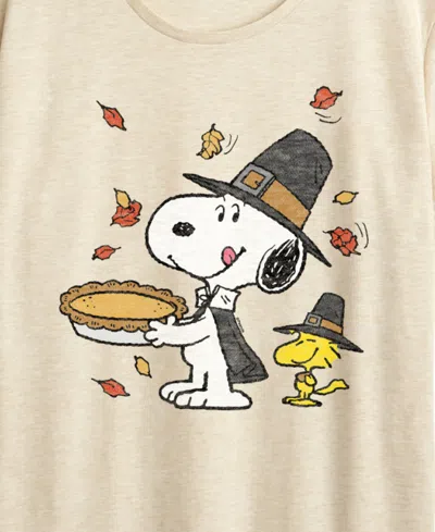 Hybrid Apparel Thanksgiving Pie Snoopy And Woodstock Women's Short Sleeve Graphic T-shirts In Multi