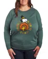 Hybrid Apparel Thanksgiving Turkey Snoopy And Woodstock Women's French Terry Long Sleeve Shirt In Green
