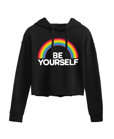 Hybrid Apparel Trendy Juniors Be Yourself Cropped Hoodie In Black