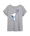 Hybrid Apparel Trendy Juniors Peanuts Snoopy Heart Graphic Oversized Tee In Heather Grey
