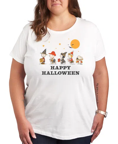 Hybrid Apparel Trendy Peanuts Happy Halloween Plus Size Graphic T-shirt In White