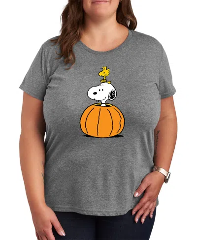 Hybrid Apparel Trendy Peanuts Pumpkin Tee Plus Size Graphic T-shirt In Grey