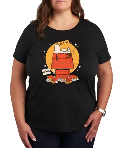 Hybrid Apparel Trendy Peanuts Snoopy Sleeping Plus Size Graphic T-shirt In Black
