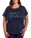 Hybrid Apparel Trendy Plus Size 3 Cats Size Graphic Crew Neck T-shirt In Blue