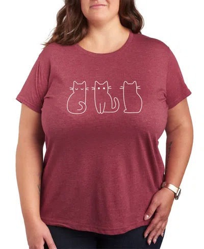 Hybrid Apparel Trendy Plus Size 3 Cats Size Graphic Crew Neck T-shirt In Red
