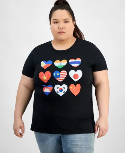 Hybrid Apparel Trendy Plus Size Aapi Hearts Graphic Tee In Beige,khaki