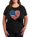 Hybrid Apparel Plus Size Americana Heart Flag Graphic Crew Neck T-shirt In Black