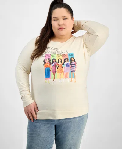 Hybrid Apparel Trendy Plus Size Barbie Asian American Amazing Graphic Top In Beige,khaki