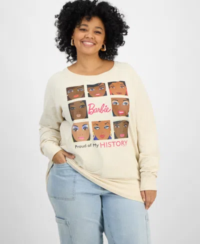 Hybrid Apparel Trendy Plus Size Barbie Black History Month Graphic Top In Beige,khaki