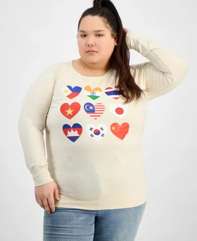 Hybrid Apparel Trendy Plus Size Cotton Aapi Hearts Graphic Top In Black