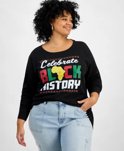Hybrid Apparel Trendy Plus Size Cotton Celebrate Black History Graphic Top