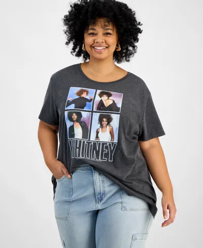 Hybrid Apparel Trendy Plus Size Cotton Whitney Houston Graphic Tee In Gray
