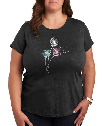 Hybrid Apparel Trendy Plus Size Dandelions Graphic Crew Neckt-shirt In Grey