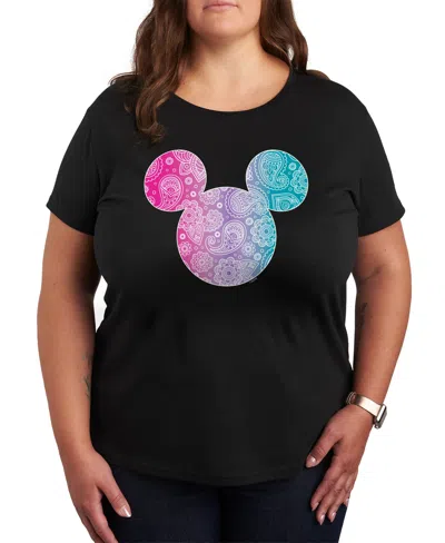 Hybrid Apparel Trendy Plus Size Disney Mickey Head Fill Graphic Crew Neck T-shirt In Black